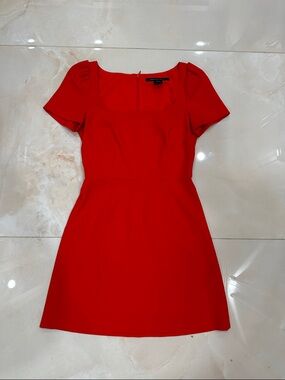 French Connection Vibrant Red/Orange Square-Neck Mini Dress